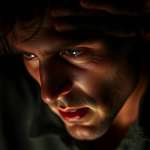A student deeply immersed in a method acting exercise, exploring their character's emotions.