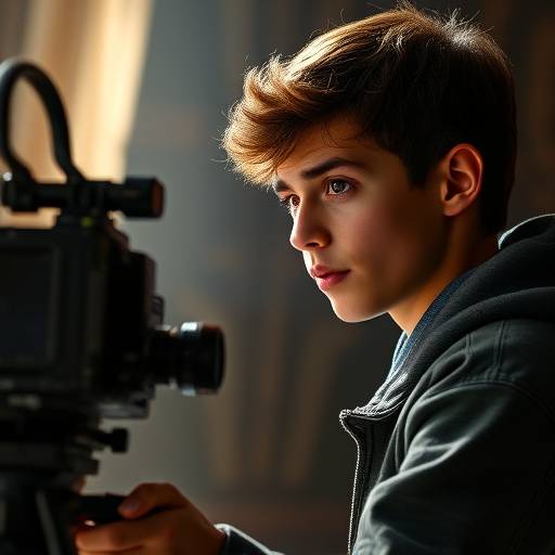 A student performing a scene in front of a camera in an Acting for the Screen class.