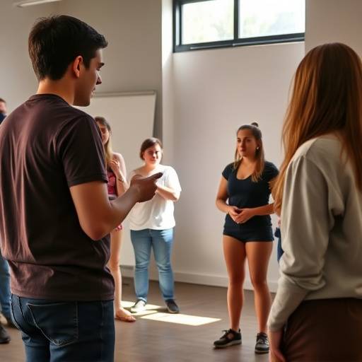 Students participating in an improv exercise in an Introduction to Acting class.